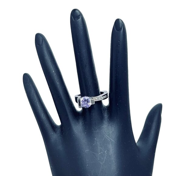 Silver Tone, Light Purple And Clear Rhinestones Statement Ring Signed Thailand ( - Picture 2 of 7